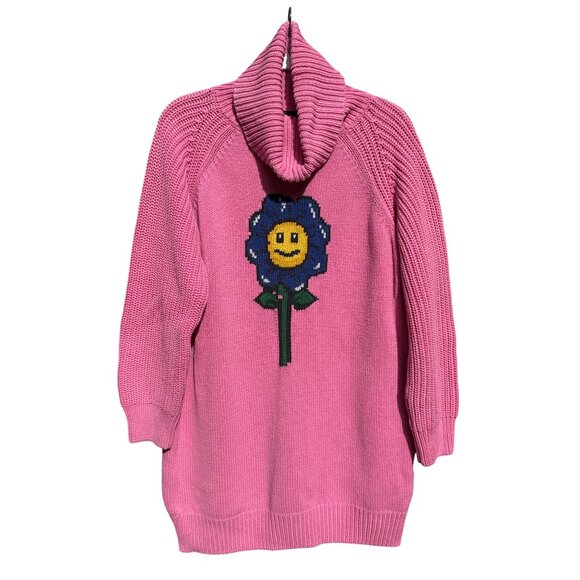 Lazy Oaf Pink Kidcore‎ Knit Oversized Sweater Smiley Flower Turtleneck S - Picture 3 of 9